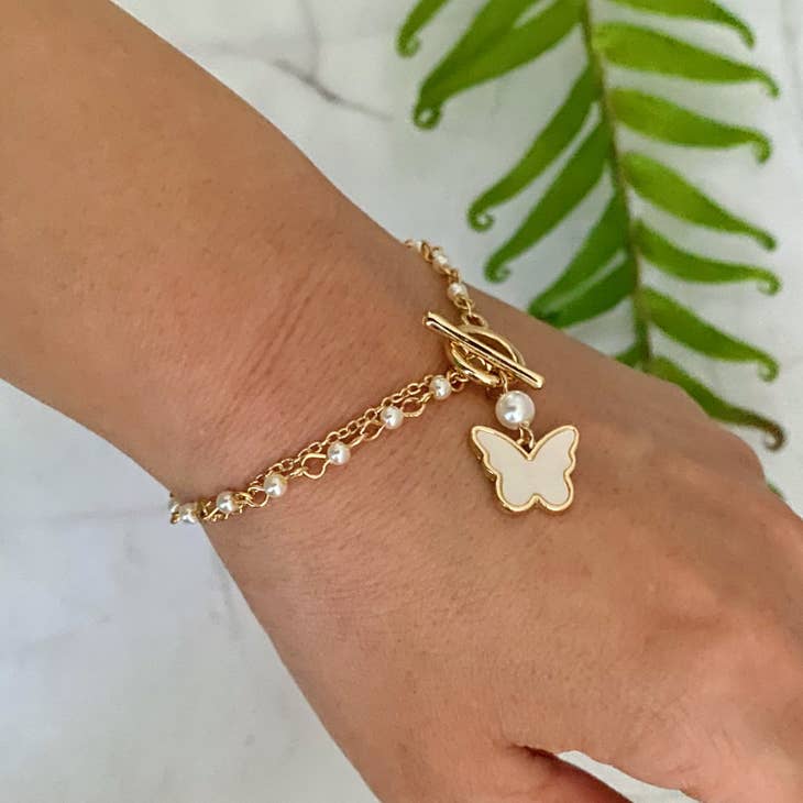 Layered Pearl Butterfly Bracelet