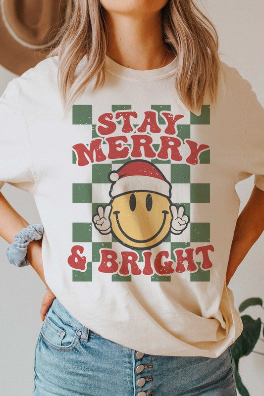 Stay Merry & Bright Checker Smiley Graphic Tee