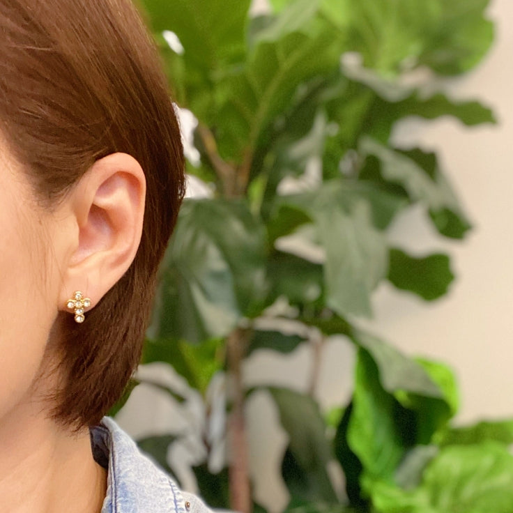 Pearl Cross Stud Earrings