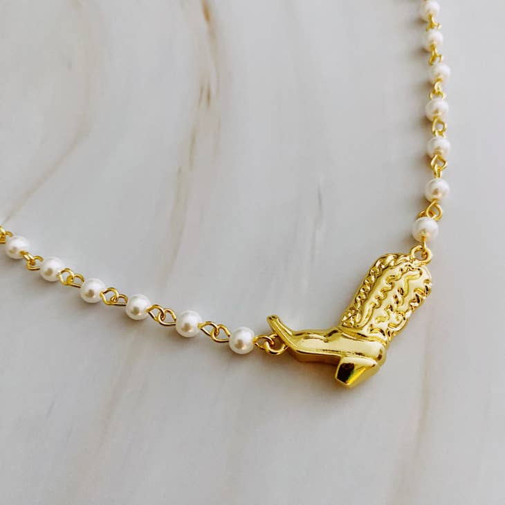 Cowgirl Boot Pearl Necklace