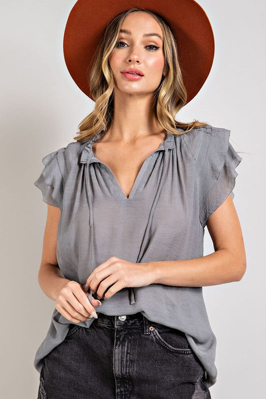 Ruffle Sleeve Full Length Top (Shipping Only)