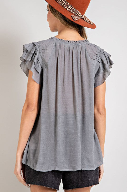 Ruffle Sleeve Full Length Top (Shipping Only)