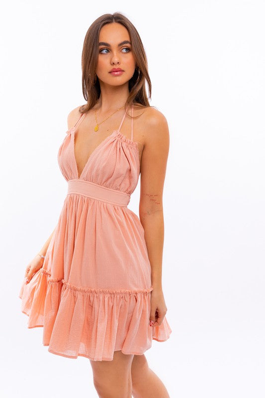 Halter Babydoll Tiered Mini Dress (Shipping Only)