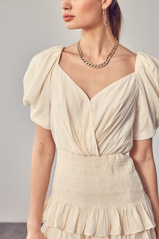 Puff Sleeves ruffle Dress (Shipping Only)