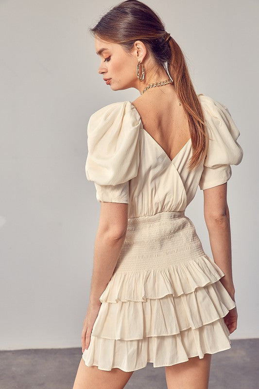 Puff Sleeves ruffle Dress (Shipping Only)