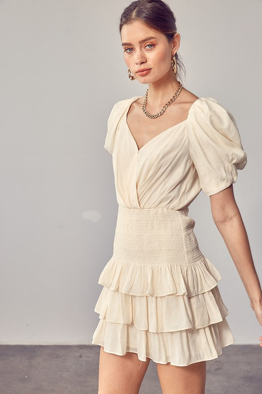 Puff Sleeves ruffle Dress (Shipping Only)