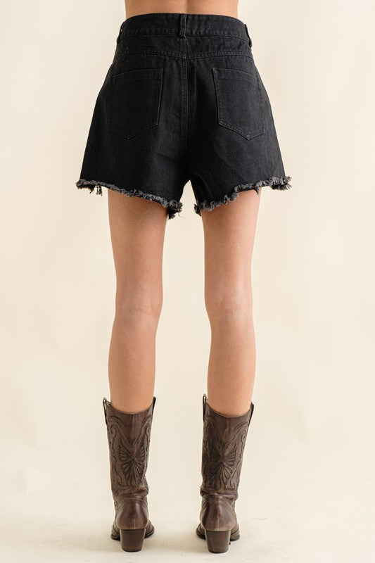 Frayed Rhinestone Denim Shorts (Shipping Only)