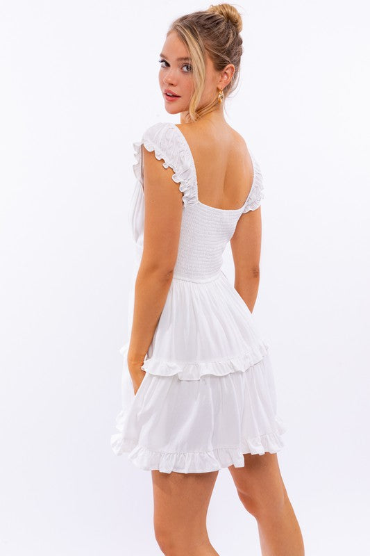 Cap Sleeve Ruffle Mini Dress (shipping only)