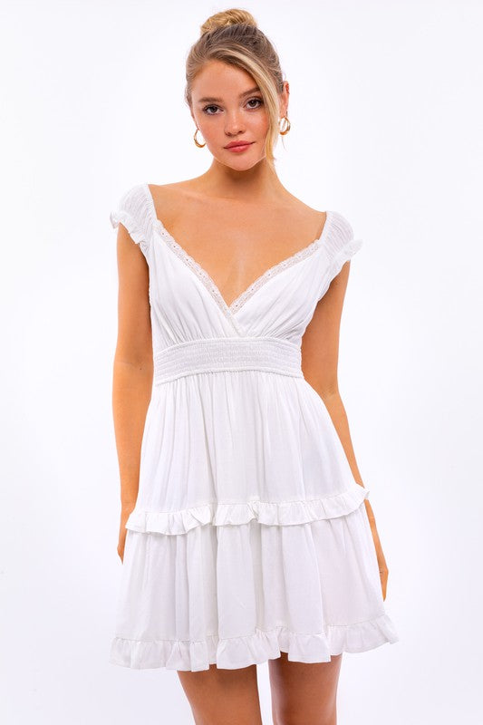 Cap Sleeve Ruffle Mini Dress (shipping only)