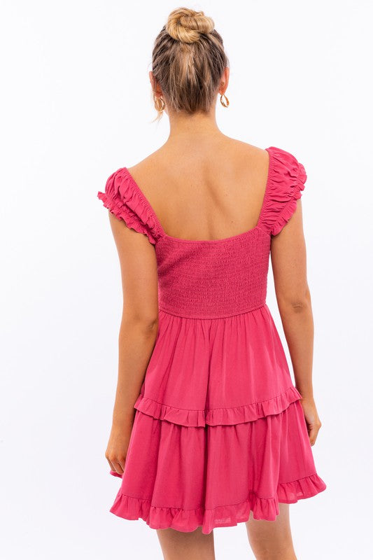 Cap Sleeve Ruffle Mini Dress (shipping only)