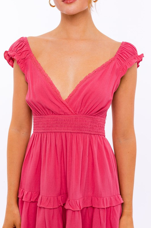 Cap Sleeve Ruffle Mini Dress (shipping only)