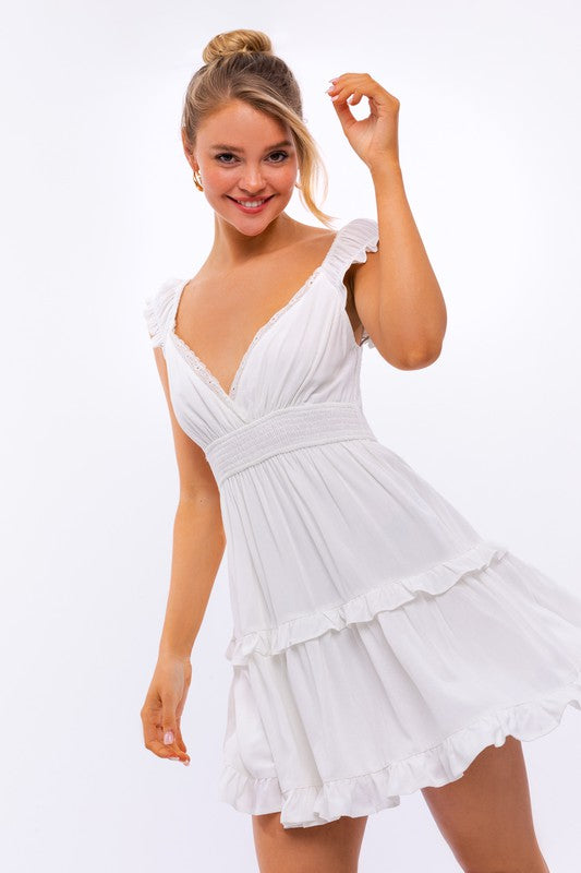 Cap Sleeve Ruffle Mini Dress (shipping only)