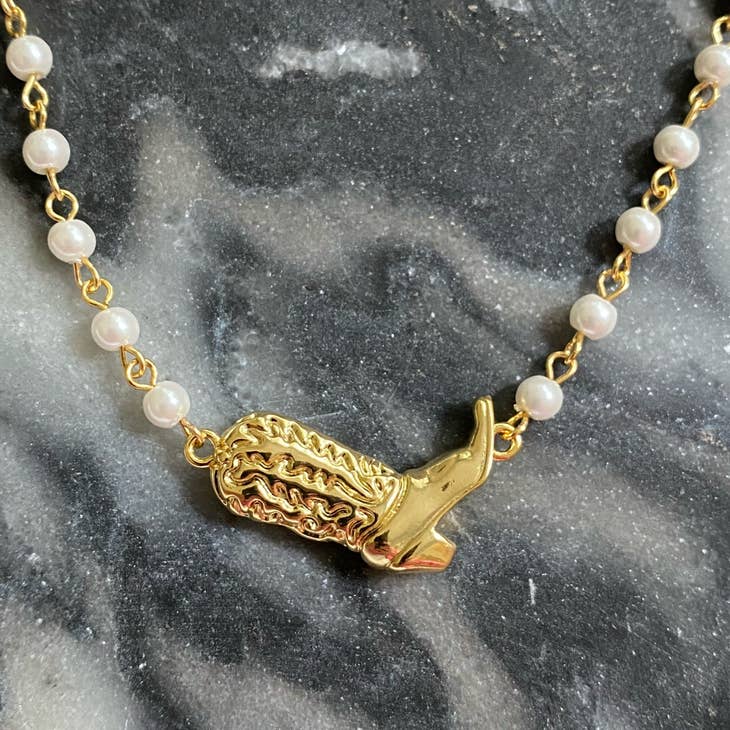 Cowgirl Boot Pearl Necklace