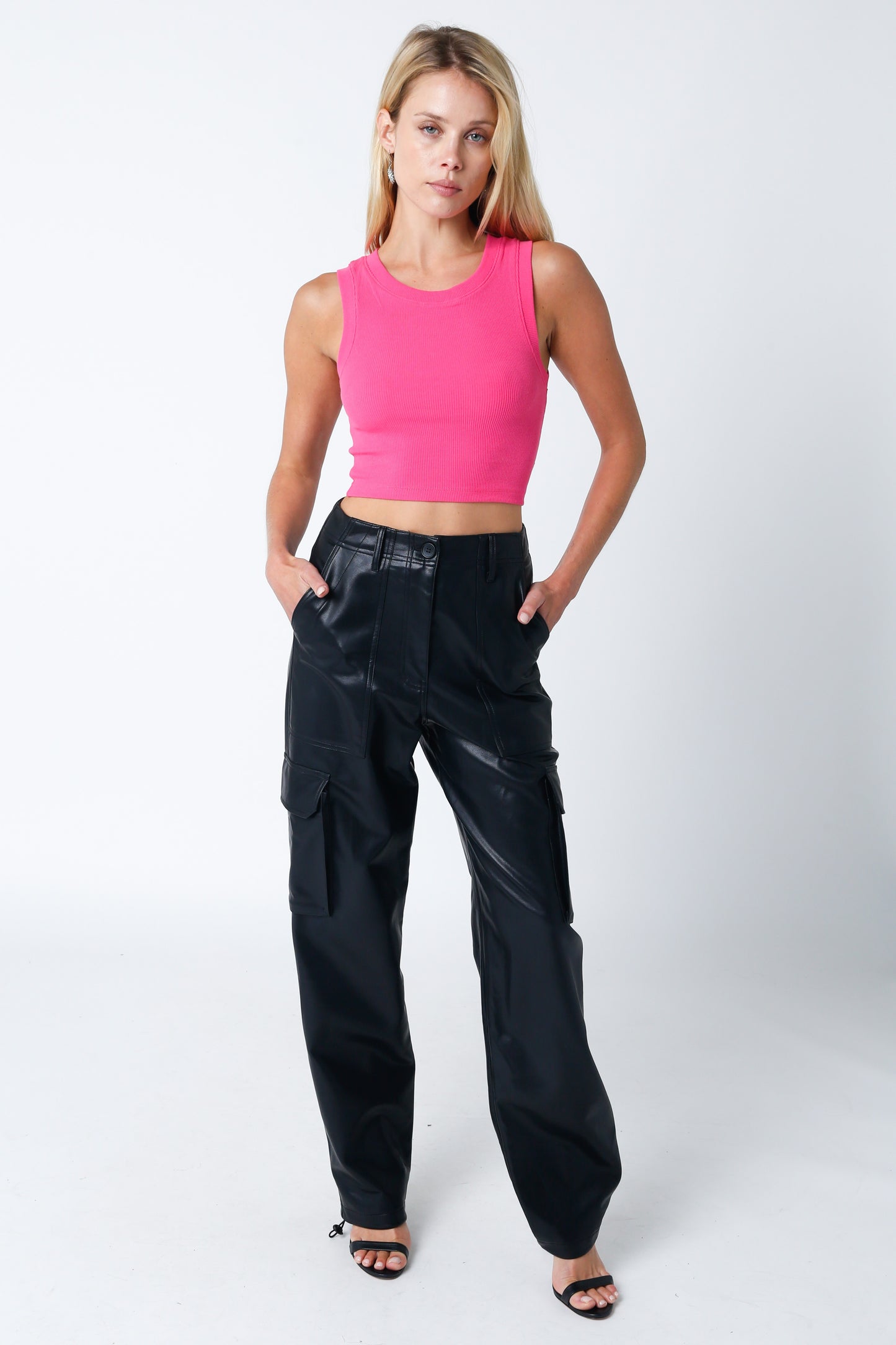 Pink Ribbed Crop Tank Top