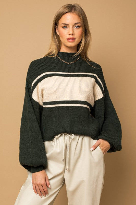 Contrast Stripe Mock Neck Sweater (Shipping Only)