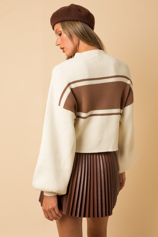 Contrast Stripe Mock Neck Sweater (Shipping Only)