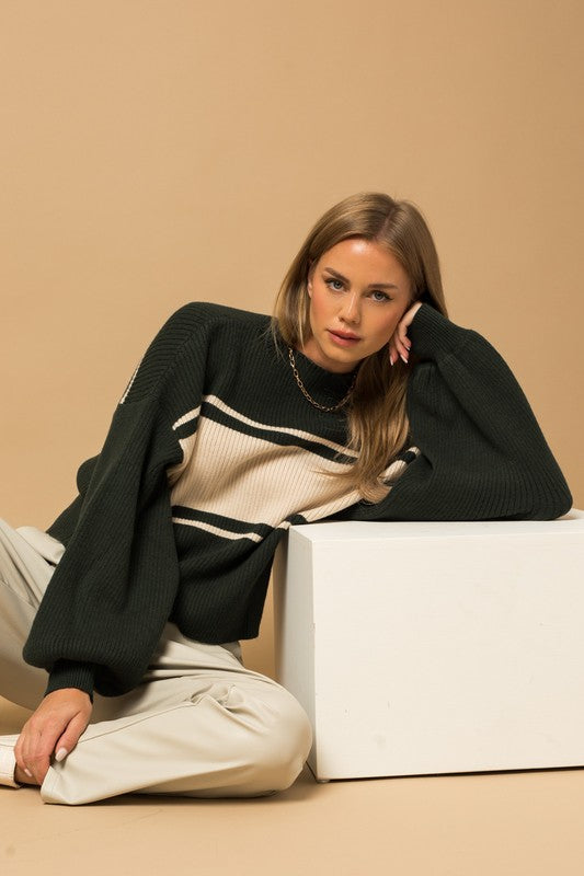 Contrast Stripe Mock Neck Sweater (Shipping Only)