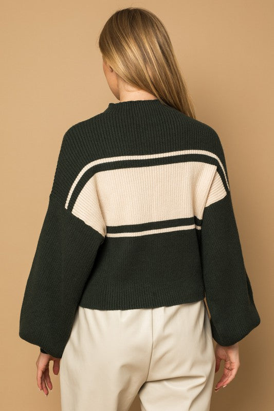 Contrast Stripe Mock Neck Sweater (Shipping Only)