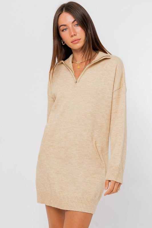Half Zip Sweater Dress (Shipping Only)
