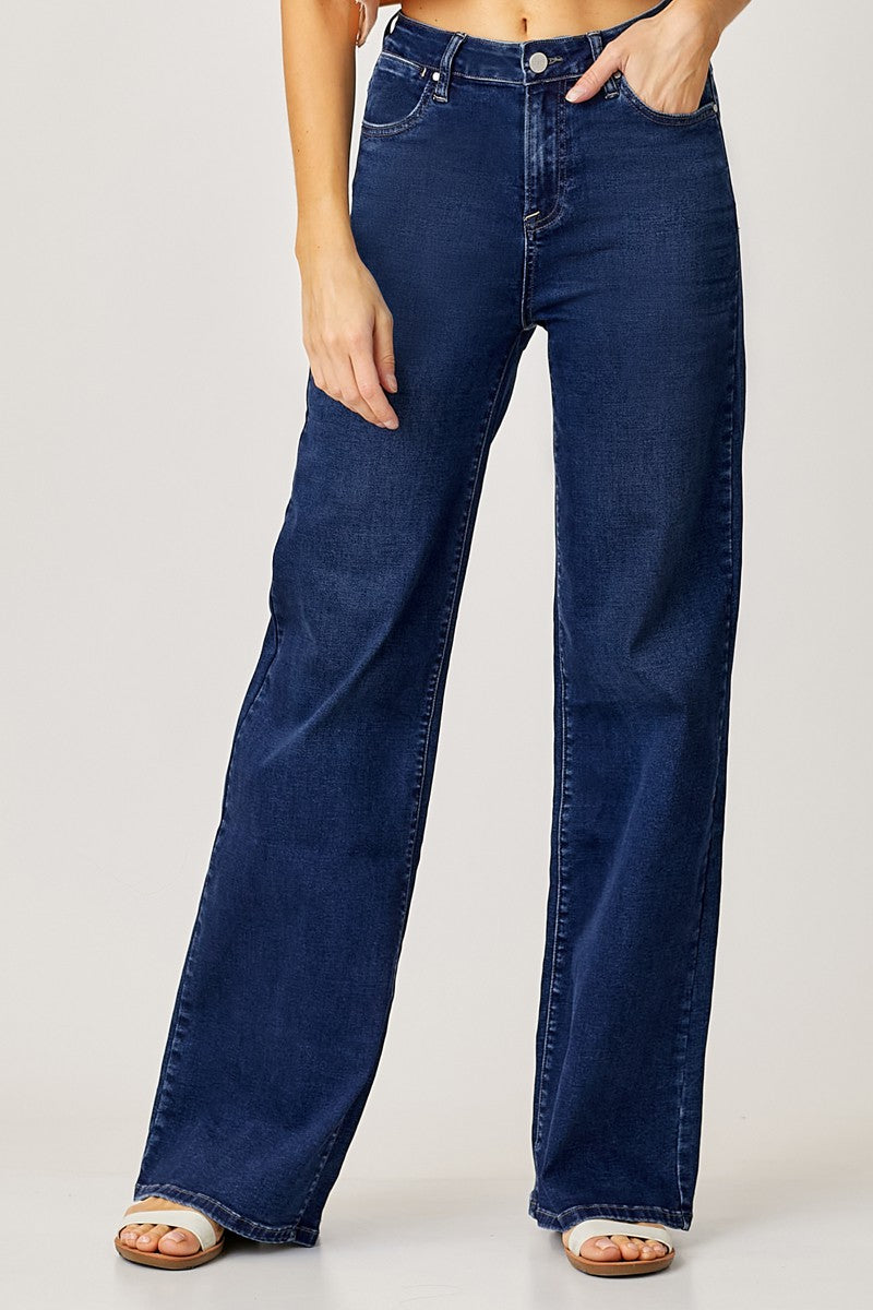 Mid Rise Dark Wide Denim