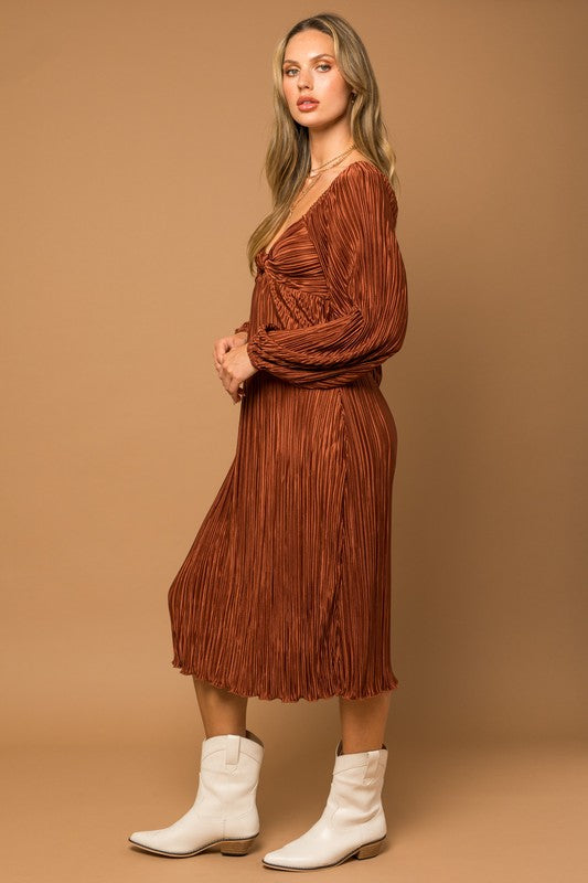 Plisse Cut Out Midi Dress (Shipping Only)
