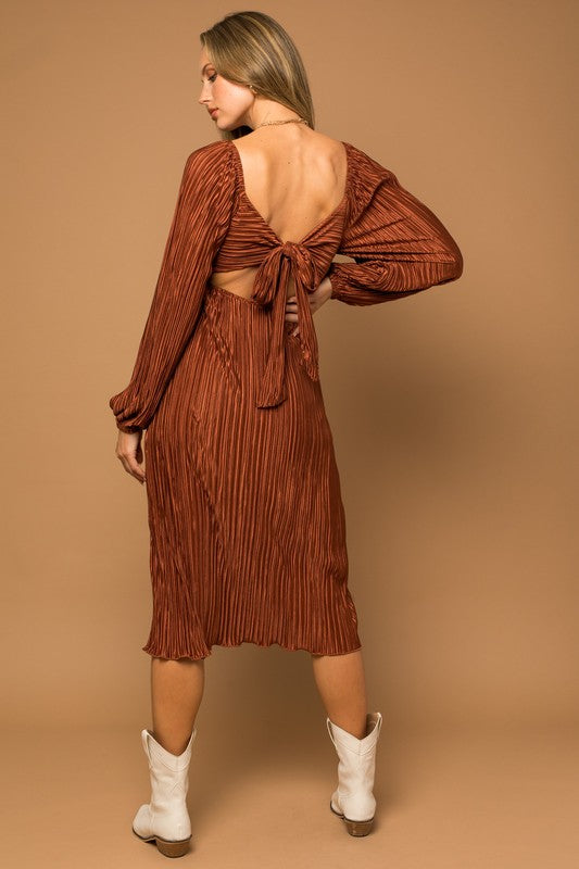 Plisse Cut Out Midi Dress (Shipping Only)