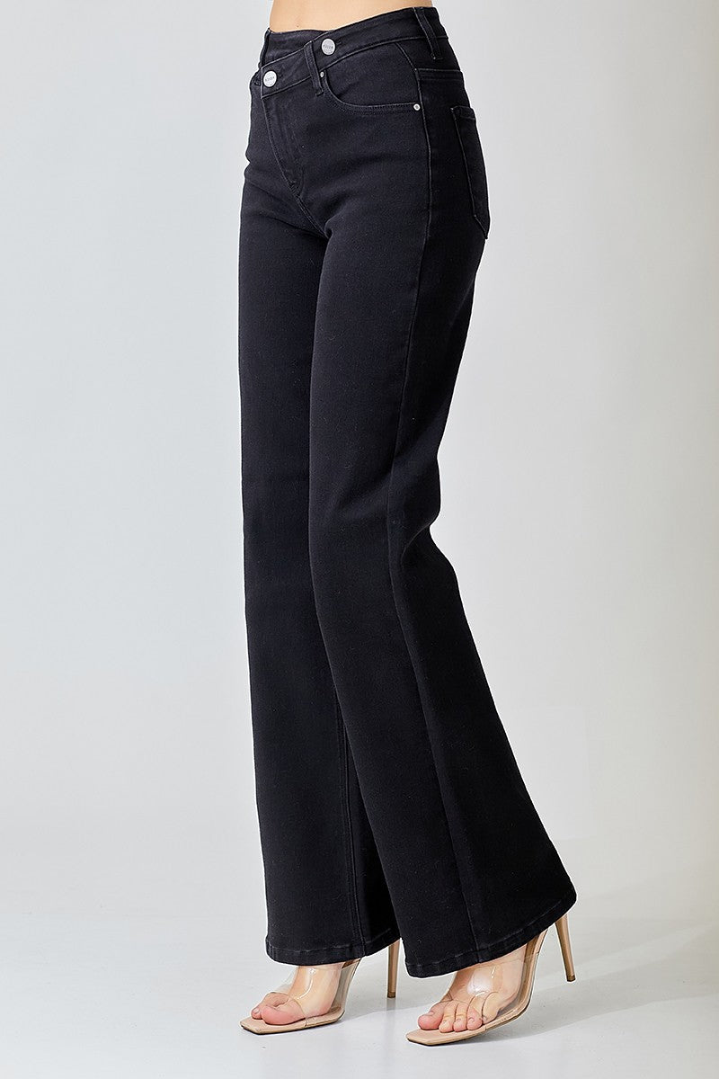 Black Crossover Wide Leg Denim