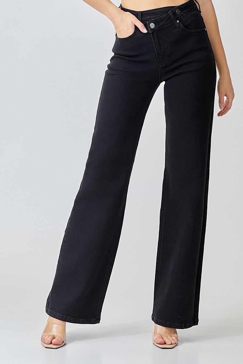 Black Crossover Wide Leg Denim