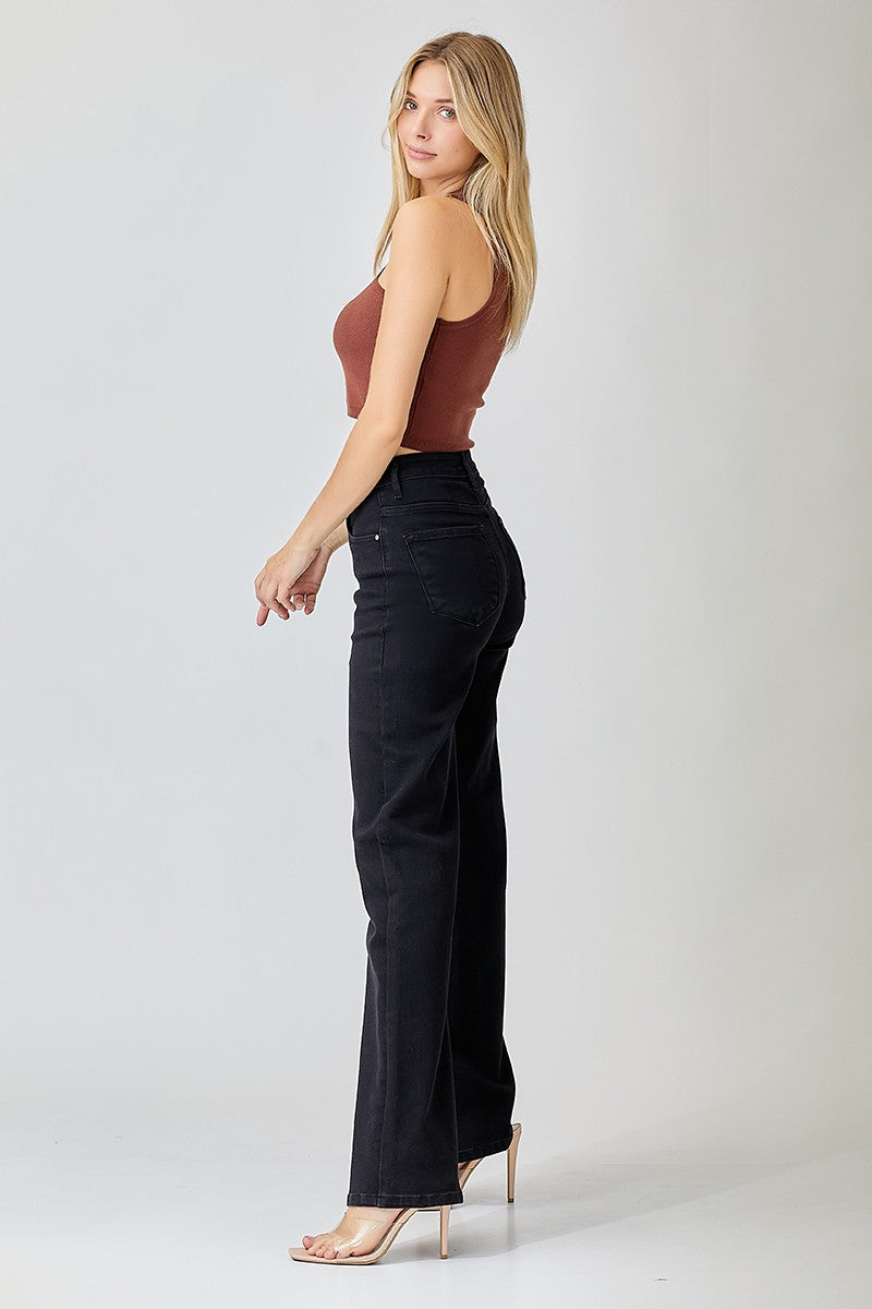 Black Crossover Wide Leg Denim