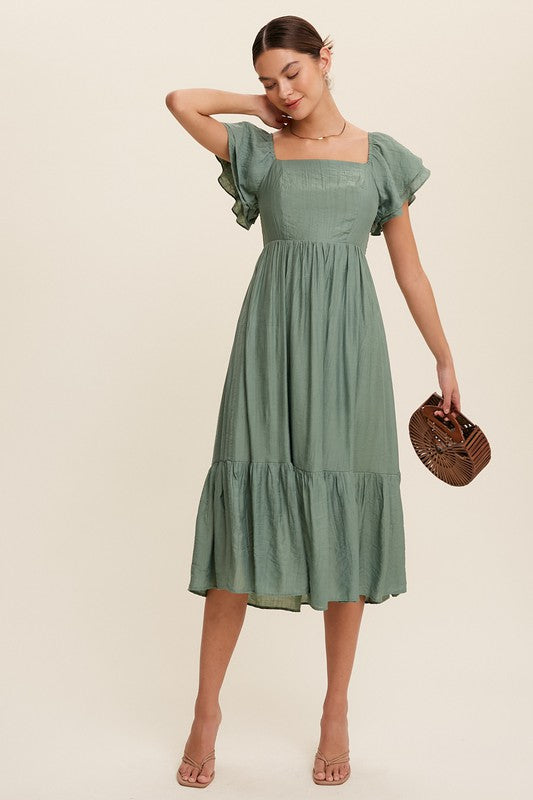 Ruffle Sleeve Maxi Dress (Shipping Only)