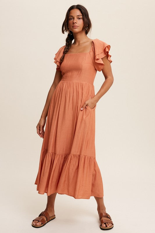 Ruffle Sleeve Maxi Dress (Shipping Only)
