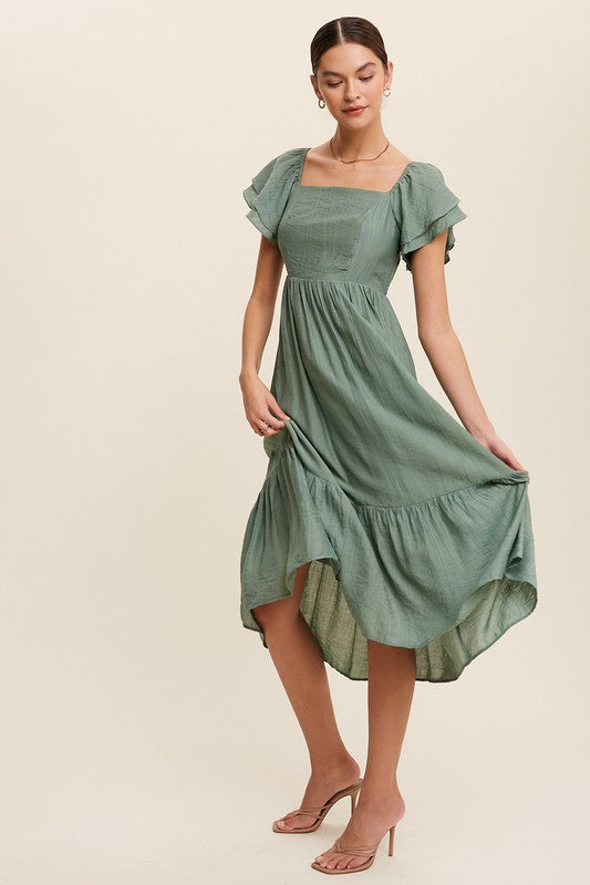 Ruffle Sleeve Maxi Dress (Shipping Only)