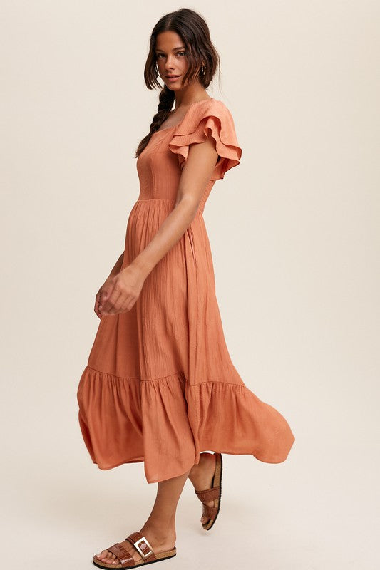 Ruffle Sleeve Maxi Dress (Shipping Only)