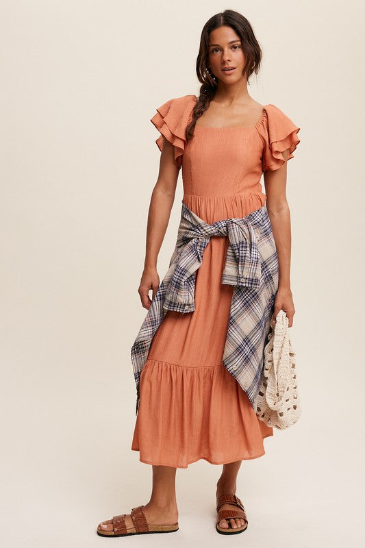 Ruffle Sleeve Maxi Dress (Shipping Only)
