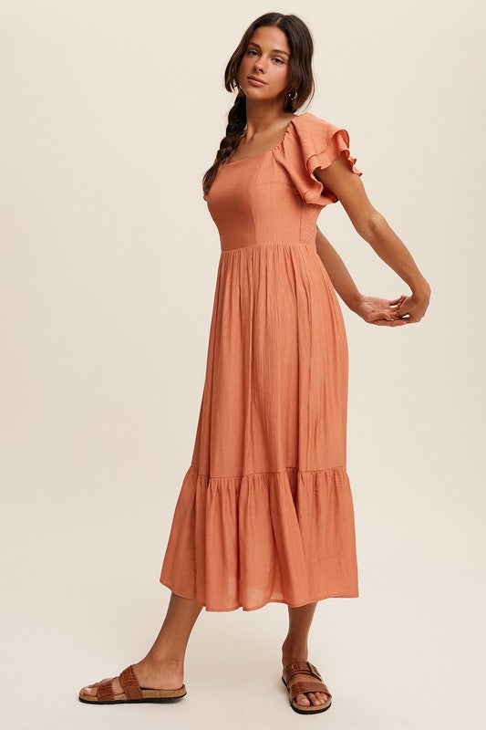 Ruffle Sleeve Maxi Dress (Shipping Only)