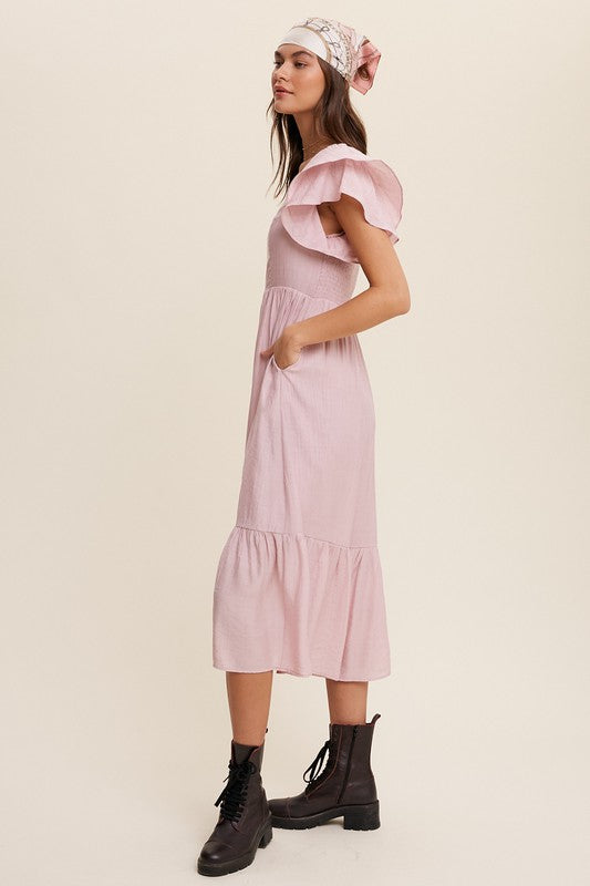 Ruffle Sleeve Maxi Dress (Shipping Only)