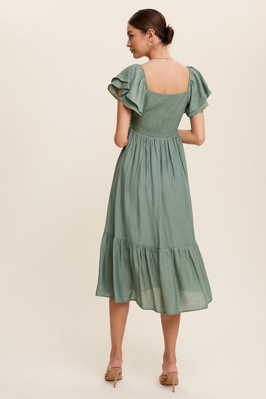 Ruffle Sleeve Maxi Dress (Shipping Only)