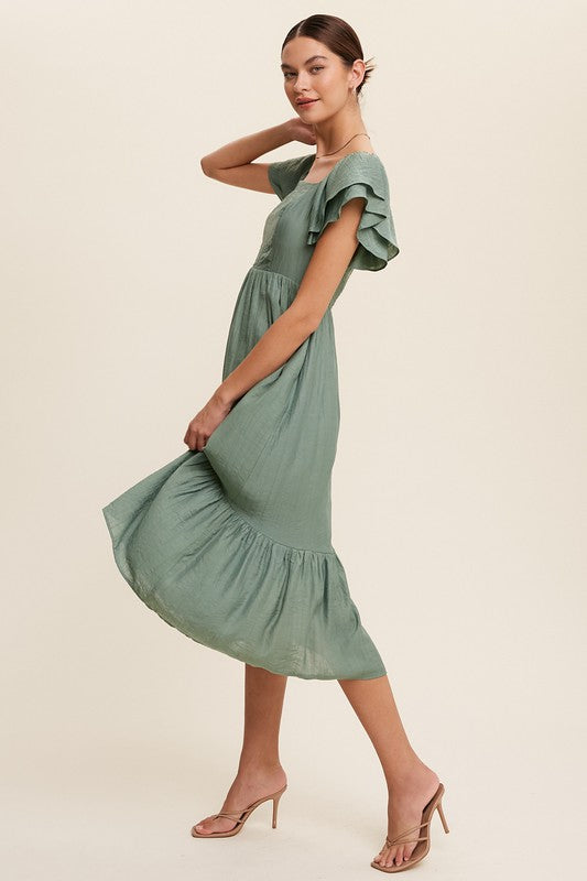 Ruffle Sleeve Maxi Dress (Shipping Only)