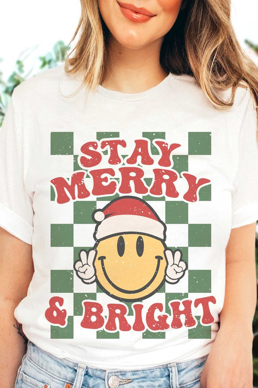 Stay Merry & Bright Checker Smiley Graphic Tee