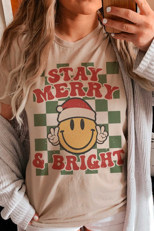 Stay Merry & Bright Checker Smiley Graphic Tee