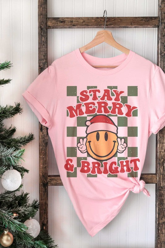 Stay Merry & Bright Checker Smiley Graphic Tee