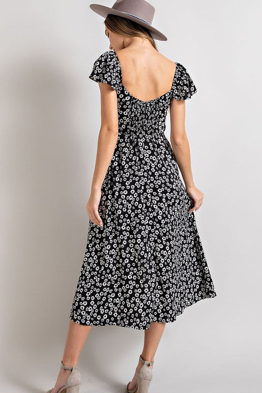 Flower Black Midi Dress