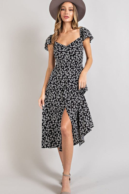 Flower Black Midi Dress