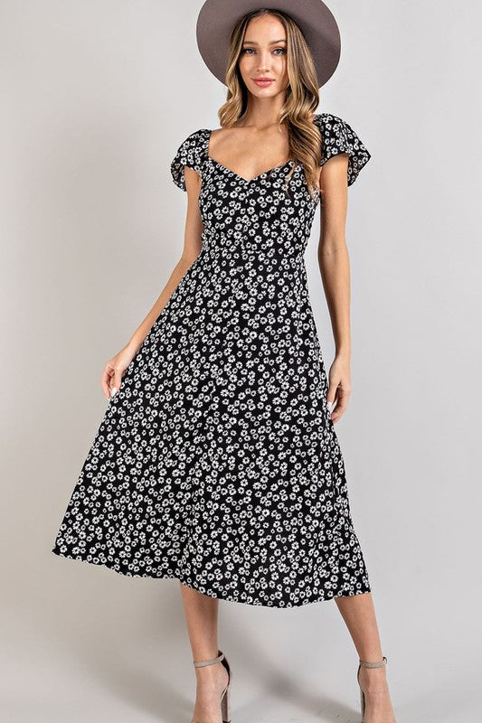 Flower Black Midi Dress