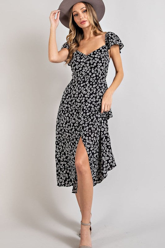 Flower Black Midi Dress