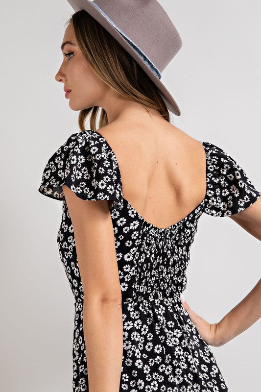 Flower Black Midi Dress