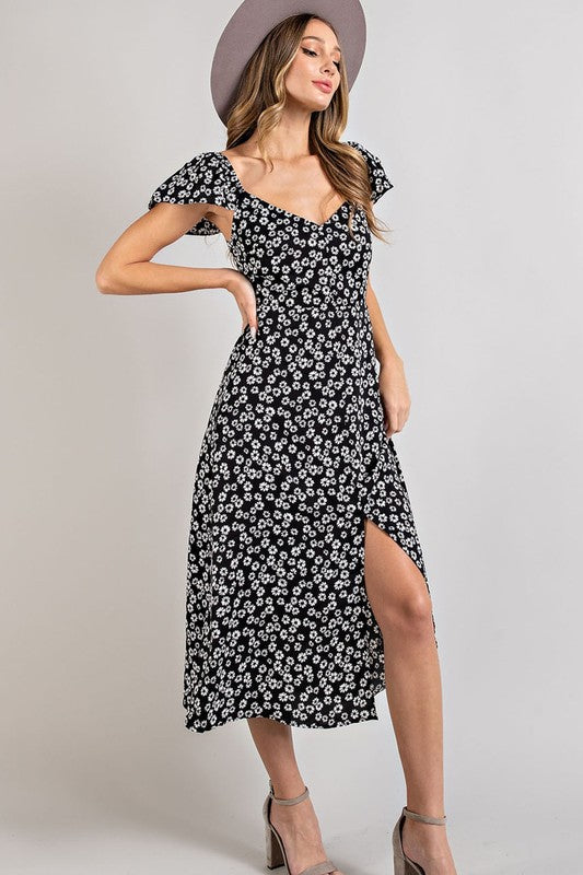 Flower Black Midi Dress