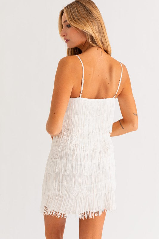 Fringe White Mini Dress