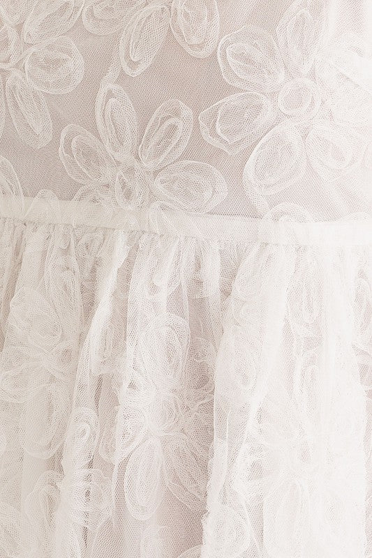Flower White Puff Sleeve Dress (Shipping Only)