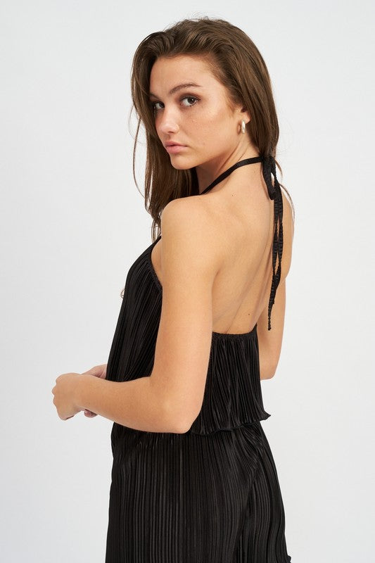Pleated Halter Crop Top (Shipping Only)